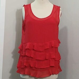 #53 Liz Claiborne Vibrant Red Ruffle Tank Top